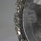 Large Antique Silver Plate Round Serving Tray With Grape   Leaf Border C1890