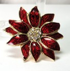 Red Poinsettia 1 5  Enameled Brooch Pin With Rhinestone Center Christmas Pin 