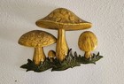 Vintage 70s 3d Merry Mushroom Wall Hanging Plaque Faux Wood 18  Harvest Gold