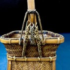 Antique Japanese Bamboo Ikebana Basket Tall Hex Weave Flower Arrangement Vase