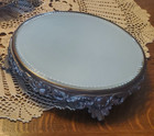 Antique Victorian Ornate Footed Plateau  Mirror 10    Vanity Tray Copper Brass