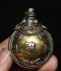 1 8  Old Tibet  Buddhism Bronze Silver Gild Turquoise Chain Words Amulet Pendant