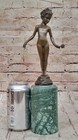 Art Deco Young Girl Holding Rose Flower Bronze Sculpture Statue Figurine Figure