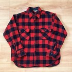 Vtg 70s Monterey Men s L xl Red Black Plaid Wool Flannel Button-up Shirt Pockets