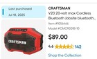 New  89 Craftsman V20  Cordless Bluetooth Speaker  bare Tool  From Lowe   s