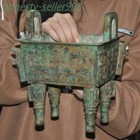 9 4   Chinese Ancient Bronze Ware Beast Noodle Statue Fang Incense Burner Censer