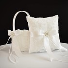 Ivory Wedding Flower Girl Basket And Ring Bearer Pillow Set  Satin Fairy Lace   