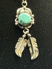Vintage Southwest Necklace   Earring Set  Turquoise W ss Double Feather Dangles