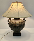 Vintage Large Chinese Archaistic Patina Pottery Vase Table Lamp W handles  26  T
