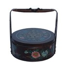 Asian Handmade Gold Ingot Shape Floral Pattern Bamboo Strip Weeding Basket N407