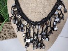 Vintage Tribal Oceanic Papua New Guinea Black Bead Shell Multi Strand Necklace