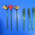 Lot Of 6 Flower Leaf Swizzle Sticks Drink Stirrers Blown Glass Bird Paradise 6   