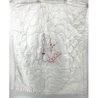 Vintage Hand Embroidered Baby Quilt White Satin Trim Boy Girl Nursery Blanket
