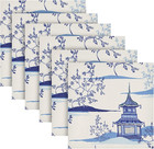 Cloth Napkins Set Of 6 Vintage Pagodas Chinoiserie Printed Decorative Polyester
