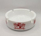 Vtg Kronenbourg Beer White Milk Glass Ashtray W red Graphics   Made In France     