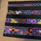 Large Vtg Chiapas Fabric Black Turquoise Lion Bird Floral Hand Embroidered 38x72