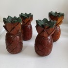 4 Vtg  Pineapple Carving Wooden Candle  Holder  Tropical Decor Tiki Party Hawaii
