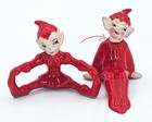 Pixie Or Elf Figurines Vintage Gilner Pair Red 1950s Ceramic