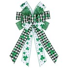 Large St  Patrick s Day Bows For Wreath  Black White Buffalo Plaid Glitter 
