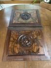 Pair Of Antique Tiger Burl Wood Carved Panels Architectural Salvage