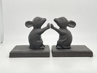 Vintage Pair Of Mouse Bookends Cast Metal  iron   Mice Bronze Weathered Finish