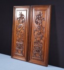 Pair Of Antique French Solid Walnut Wood Highly Carved Panels W lions And Medusa
