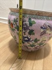 Vintage Large Chinese Ceramic Pink Floral Bird Peach Koi Jardiniere Pot Planter