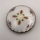 La Mode Guilloche Enamel Powder Compact Round Floral Fower Hand Painted 