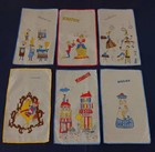 Vintage Set 6 French Liquor Cocktail Napkins Mid Century Printed Linen