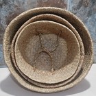 Nested  Woven Seagrass Baskets Rounded Belly Foldable Handles Set Of 3