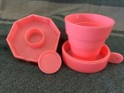 Vintage Pink Plastic Collapsible Pennsylvania Dutch Country Travel Cup  