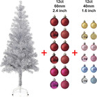5 Ft Tinsel Christmas Tree With 24ct Assorted Ornament Set  Metal Stand  Easy As