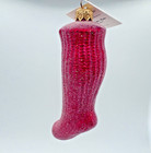 Nwt Radko Winter Stocking Glass Christmas Ornament Red In Venetian Dew Glitter