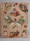 Antique Victorian Scrapbook Page Die Cut Birds  Children  Florals  C 1880s