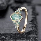 Solid 925 Sterling Silver Women Moss Agate Ring Wedding Band Ring Birthday Gift