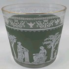 Jeannette Hellenic Grecian Green Glass Ice Bucket 5  Gold Rim No Tongs Vintage