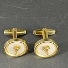 Vintage Foster Caduceus Cufflinks Set Mother Of Pearl Gold Tone Medical