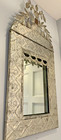 Vintage Mexican Tin Mirror 35    Repousse Foliate Floral Folk Art Silver Mirror