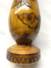 Vtg 1979 Dated Romanian Folk Art Wood Vase 13  Tall Amber Floral Design Brasov
