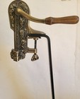 Rogar Estate Antique Brass Table Top Wine Bottle Opener W  Wood Stand Corkscrew