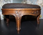 French Provincial walnut foot Stool embroidery needlepoint hand Carved antique