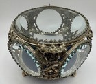 Vintage Victorian Beveled Glass Ormolu Trinket Box - Jewelry Casket - Rose Motif