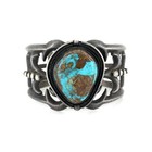 Vintage Navajo Turquoise Heavy Cast Sterling Silver Cuff Bracelet