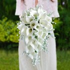 Wedding Bouquet For Bride  White Calla Lily Water Drop Waterfall Romantic Wed   