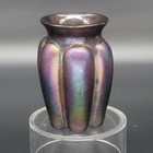 Antique Bohemian Rindskopf Iridescent Purple   Gold Art Glass Melon Vase 1900s