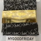 Michael Kors Women Diamond Metallic Mk Logo Scarf Hat Set Grey Silver  98