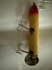      Rare Vintage Heddon Vamp 7500 Wood Lure - Early L-rig  White  red Head Marked