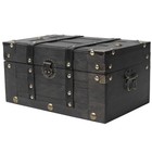 Vintage Wooden Treasure Chest - Decorative Storage Box With Hinged Lid black 