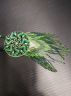 Handmade Beaded Medallion Necklace Long Fringe Southwestern Boho Green 20in