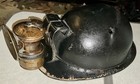Vintage Miner   s Leather Helmet   Hard Hat W  Auto-lite Carbide Lamp Black Rare